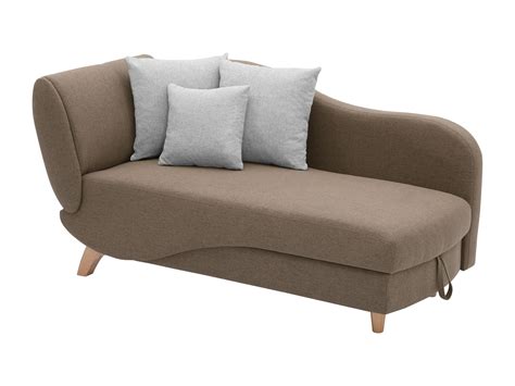 Méridienne droite convertible en tissu marron avec coussins gris PENELOPE