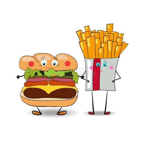 French Fries With Hamburger Burger Cheeseburger Illustration Stock