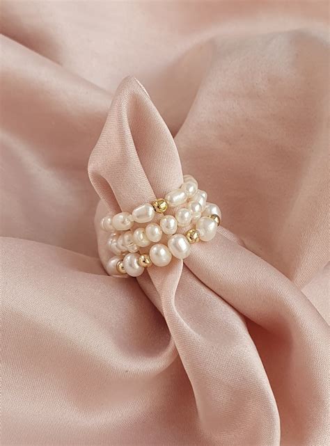 Freshwater Pearl And Gold Beaded Rings Dainty Minimalist Rings Perfect