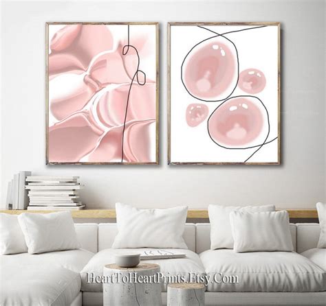 Blush Abstract Wall Art Set Of Prints Pink Print Blush Etsy