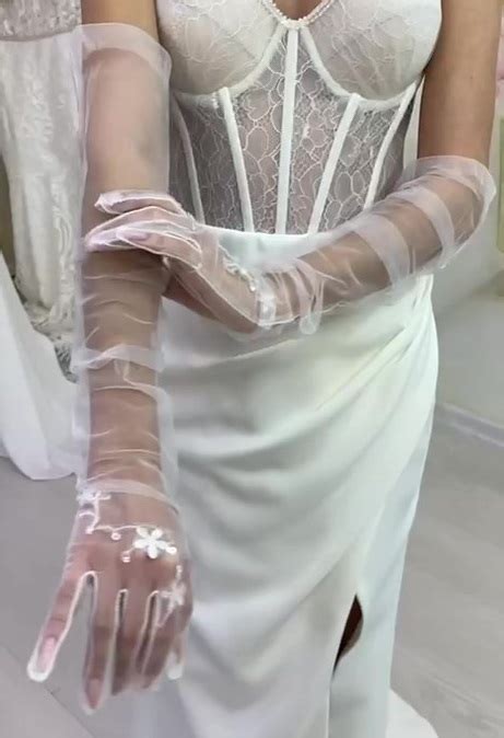 Длинные прозрачные перчатки с вышивкой | Я – Невеста!