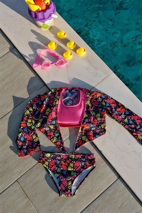 Mayom Kız Çocuk Kelebek Desenli Pareolu Bikini Takımı 3 lü Set Fiyatı Yorumları