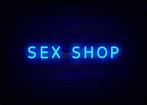 Sex Shop Neon Text Signboard Light Advertising Night Bright Promotion On Brick Wall Background