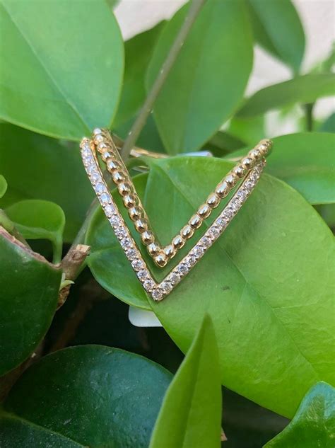 Stackable Double V Diamond Ring Statement Double V Ring Etsy