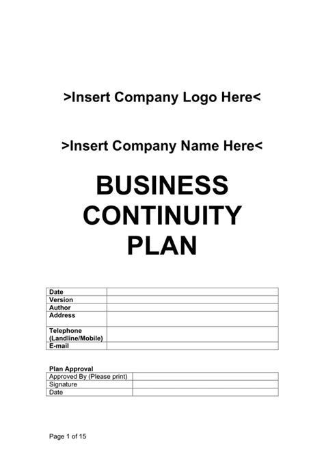 Business Continuity Plan Template In Word And Pdf Formats