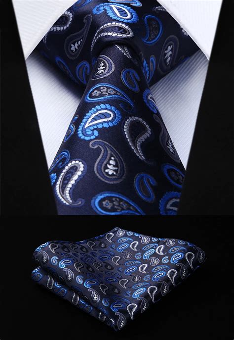 Party Wedding Classic Fashion Pocket Square Tie Woven Men Tie Navy Blue Paisley Necktie