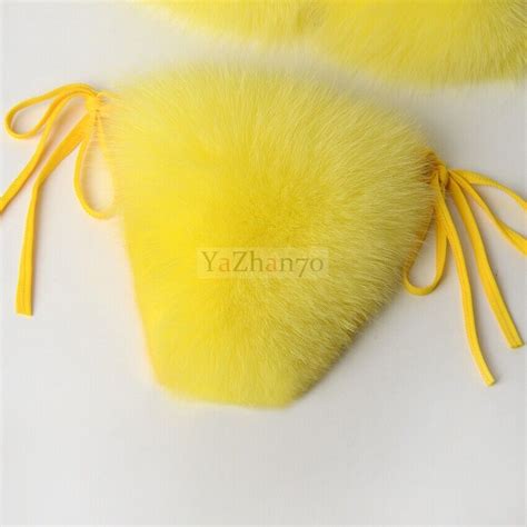 Ins Women Real Fox Fur Bikini Bra Summer Beach Underwear Fluffy Soft Bikini Ebay