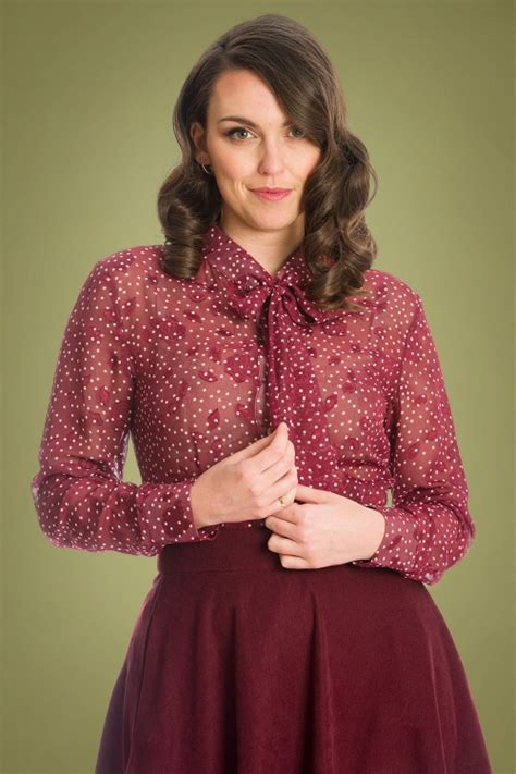 Banned Retro S Rose Pussy Bow Blouse In Burgundy Shop At Topvintage