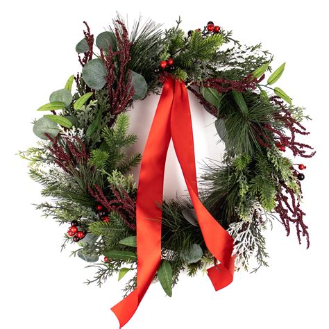 Scarlet | Christmas Wreath with Red Ribbon, Berries, Cedar & Pine