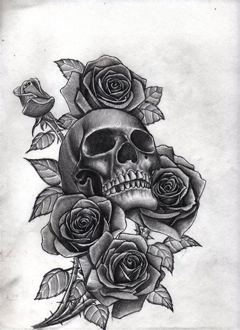 Skull With Roses Tattoo For Girls