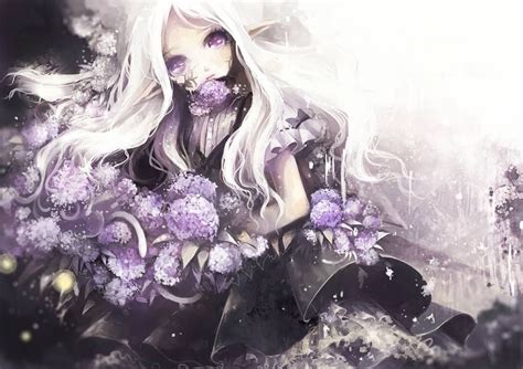 anime girl  purple eyes  white hair
