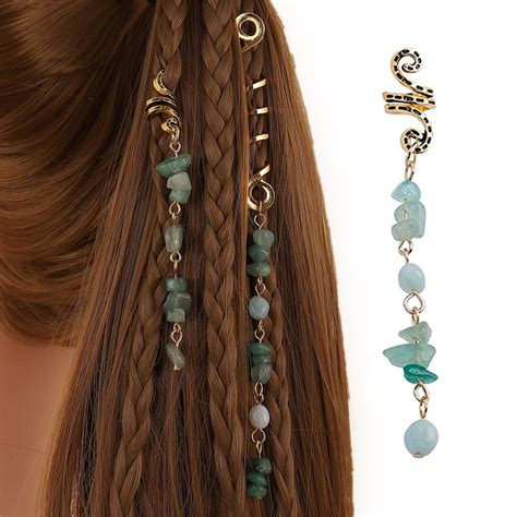 Colored Natural Stone Pendant Hair Jewelry For Braids Dreadlock