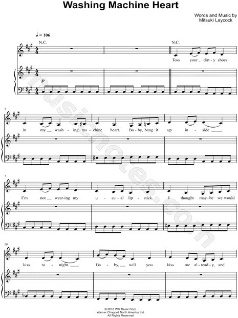 Mitski Washing Machine Heart Sheet Music In A Major Transposable Download And Print Sku