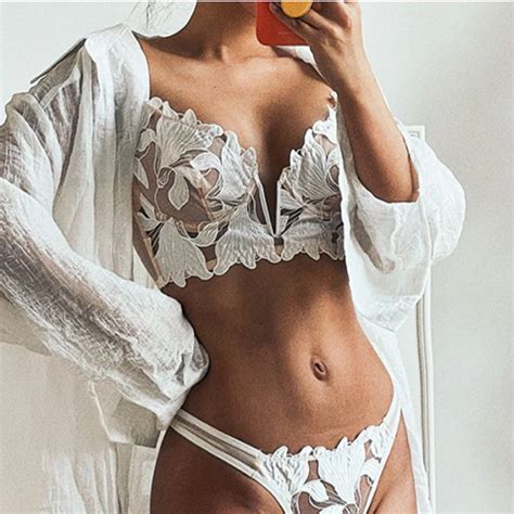 French Lingerie Sexy Women Underwear Set Push Up Bra Lace Transparent Bra Panty Sets Wedding