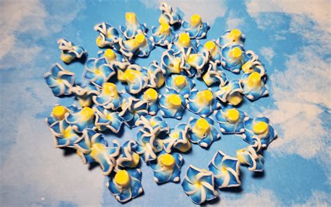 New Plumeria Flower Rose Polymer Clay Fimo Beads Mm Blue Yellow White