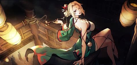 Tsunade Naruto Naruto Series Blonde Hair Breasts Large Breasts One Eye Closed Image