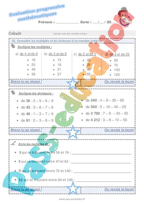 Evaluation Progressive Par Comp Tences Multiples Et Diviseurs Cycle