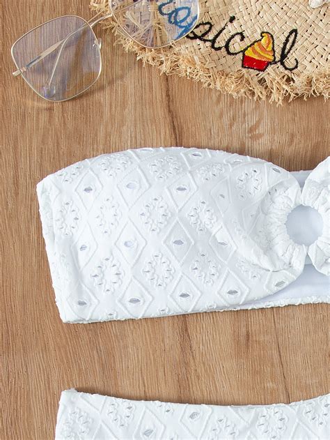 China Womens O Ring Bandeau Bikini Set Smocked Bathing Suit Sexy Strapless Two Piece Swimsuit