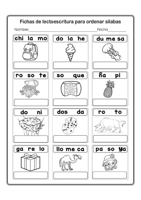 Fichas De Actividades De Lectoescritura Para Ordenar Sílabas Material Educativo Para Docente