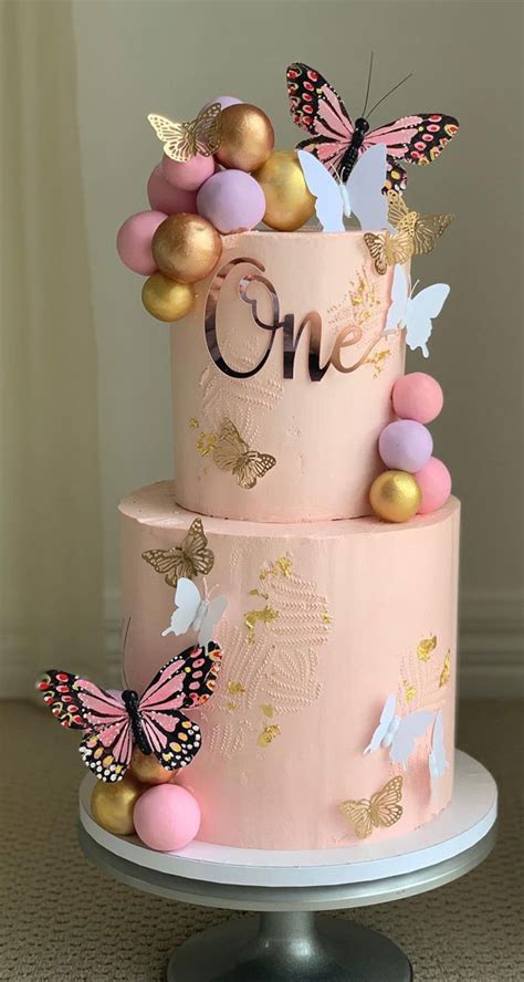 25 Baby Girl First Birthday Cake Ideas Two Tiered Pink Cake Adorned
