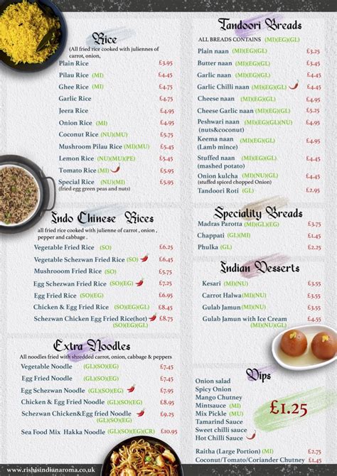 Dinein Menu Rishis Indian Aroma