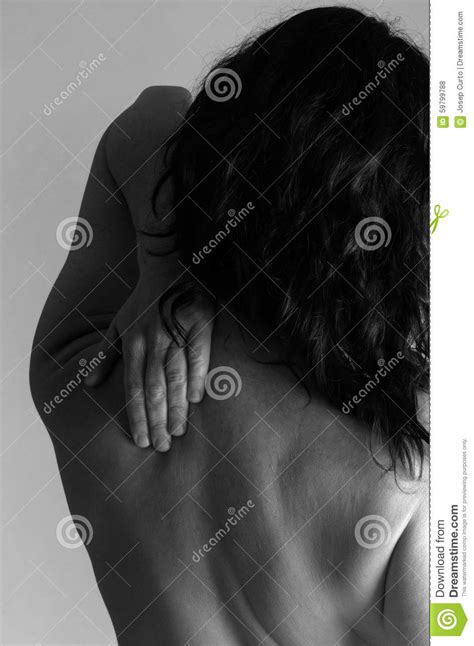 Nude Woman With A Back Pain On Grey Stock Photo Image Of White Shoulder