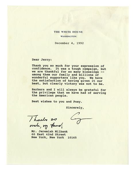 Lot - George H. W. Bush TLS "clearly victory was not to be", Following