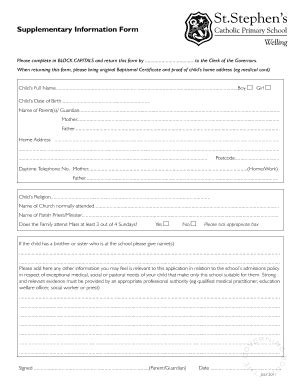 Fillable Online St Stephens Bexley Sch Supplementary Information Form