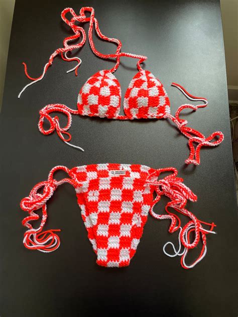 Crochet Checker Bikini Set Etsy