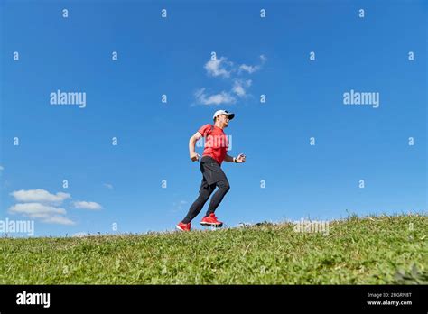 Mature Japanese Man Training Downtown Stock Photo Alamy