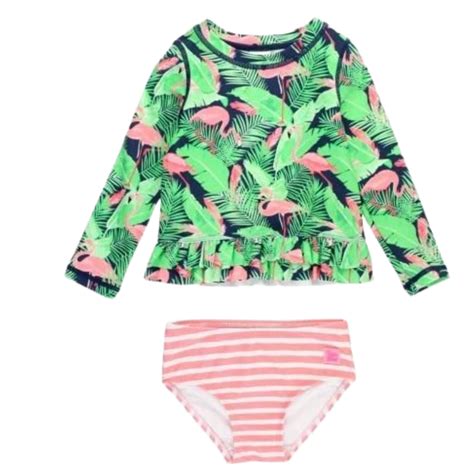 Rufflebutts 2pc Rashguard Bikini Flamingo Frenzy Nest Bermuda