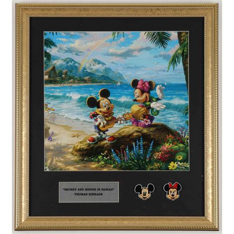 Thomas Kinkade Mickey And Minnie In Hawaii Custom Framed Print With