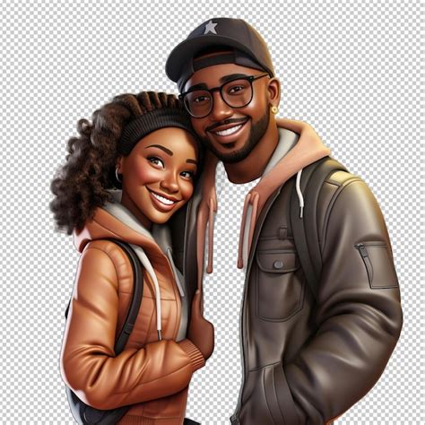 Premium PSD | Clever Black Couple 3D Cartoon Style transparent ...