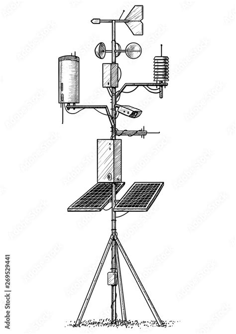 Weather Station Illustration Drawing Engraving Ink Line Art Vector