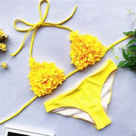 Bikini Br Silien Fleurs D Gnim Type Lg Yellow Femme Blanc Cdiscount Pr T Porter