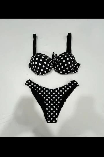 Kadın Siyah Puantiyeli Astarlı Bikini Takım HZL25S LC2223