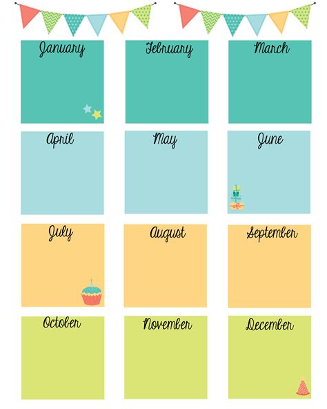 Birthday calendar printables