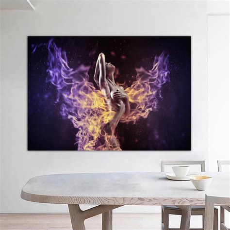 Hot Woman Erotic Wall Art Sexy Silhouette Sexy Wall Print Sex Art Flame Nude Woman Sensual