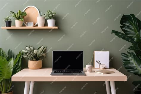 Premium Photo | Minimalist home office setup with laptop and plants