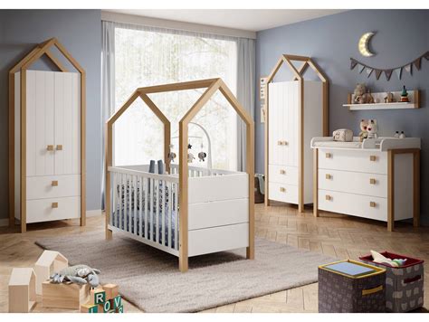 BENITA Babybett, Material teilmassiv, Kiefer weiss/Birke