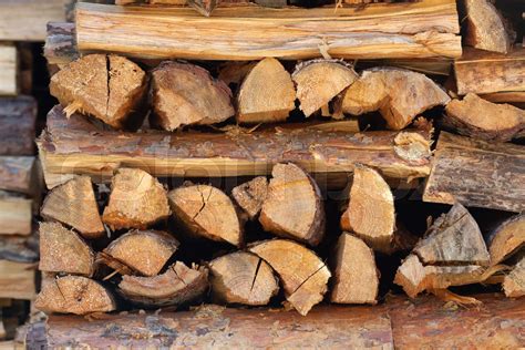 Firewood Stacked Stock Image Colourbox