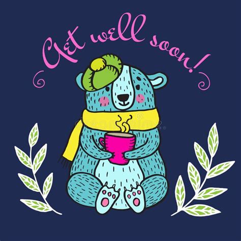 Get Well Soon Card With Teddy Bear Stock Illustration Illustration Of