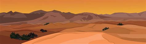 Vector Illustration Of A Hot Desert With Panoramic Sand Dunes Vector Travel Sunlight Tropical