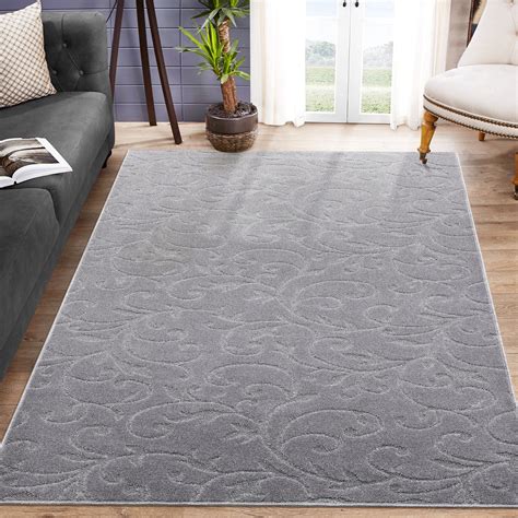 Glowsol X Shag Rugs For Living Room Bedroom Solid Grey Carpet Floral