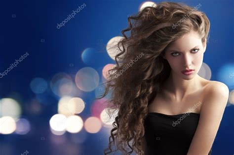 Brunette With Creative Hairstyle On Bokeh Stock Photo Carlodapino 8043314