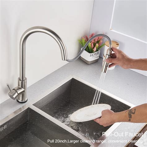 Stainless Steel Two Function Single Handle Pull Out Mixer Hot And Cold Kitchen Groups