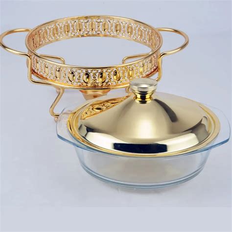 Gold Round L Hot Pot Buffet Display Luxury Food Warmer