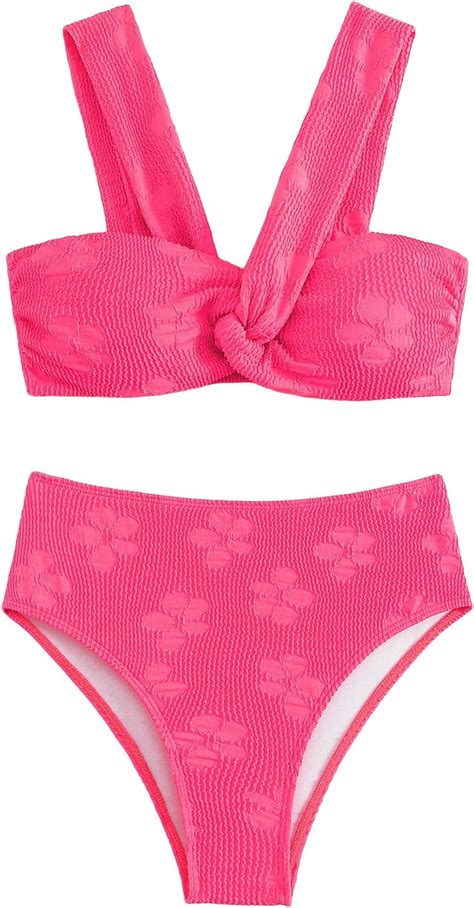 Amazon COZYEASE Women S 2 Piece Set Floral Jacquard Twist Bikini Swimsuit Wireless High