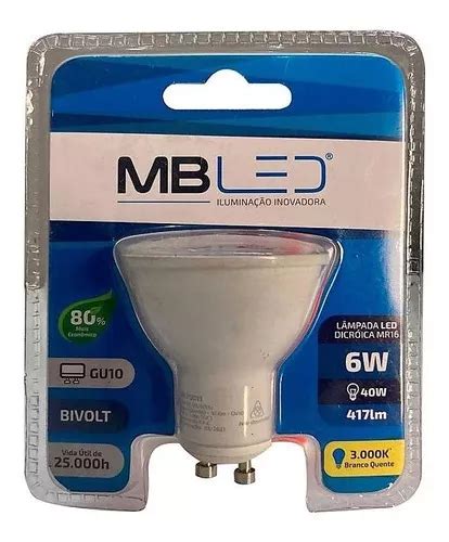 Kit de 3 bombillas LED dicroicas de 6 W Gu10 Mr16 bivolt luz cálida