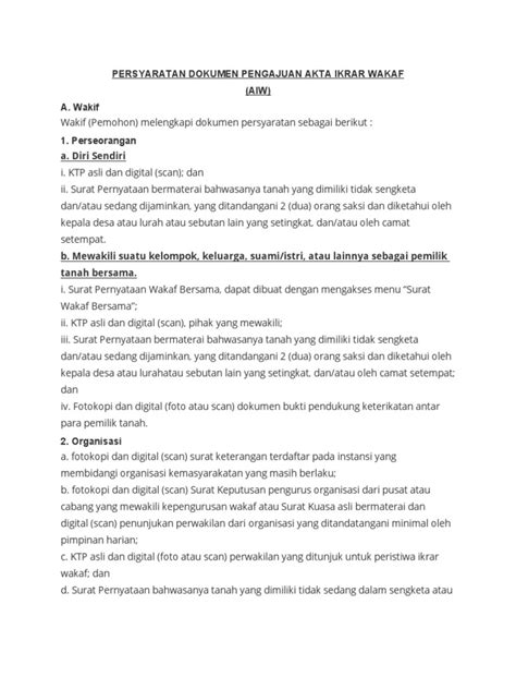 Persyaratan Dokumen Pengajuan Akta Ikrar Wakaf Pdf